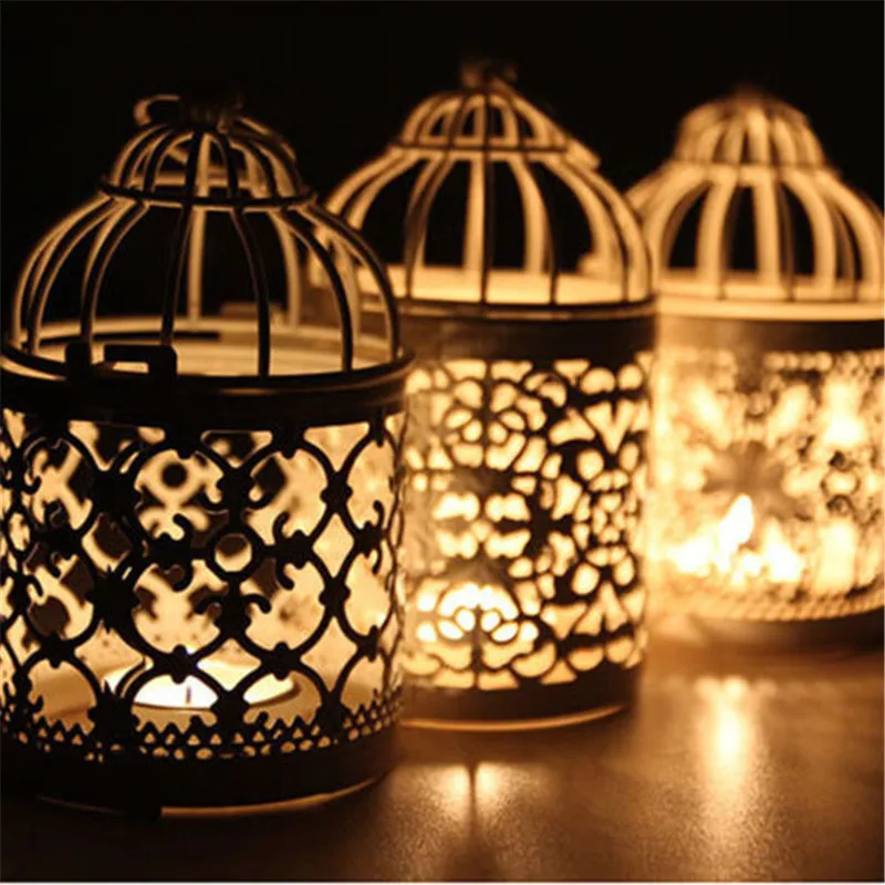 New Bird Cage Hollow Candle Holder Tealight Candlestick Hanging Lantern White