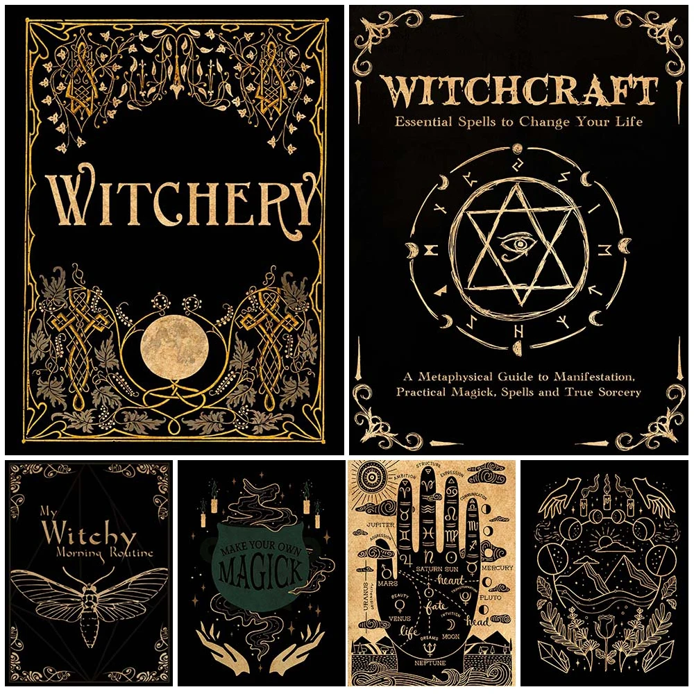 

Witchcraft And Palmistry Fortune Telling Wall Art Canvas Painting Magic And Moon Phase Poster And Prints For Living Room Decor