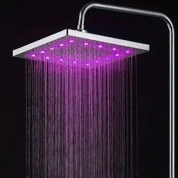 Bath Shower Head Square Faucet LeD Stainless Steel Shower Rainfall Rain Shower Head High Pressure Rainshower Self-Discoloring