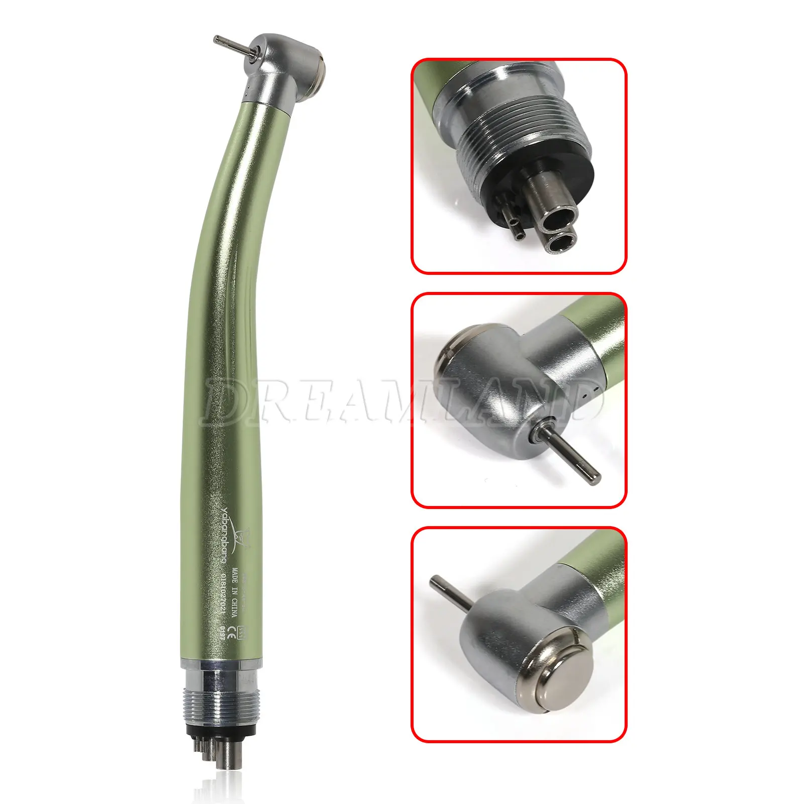 NSK Style Dental High Speed 4 Hole Clean Head Green Handpiece Air Turbine Push Button Fit ISO standard Burs 1.6mm / Cartridge