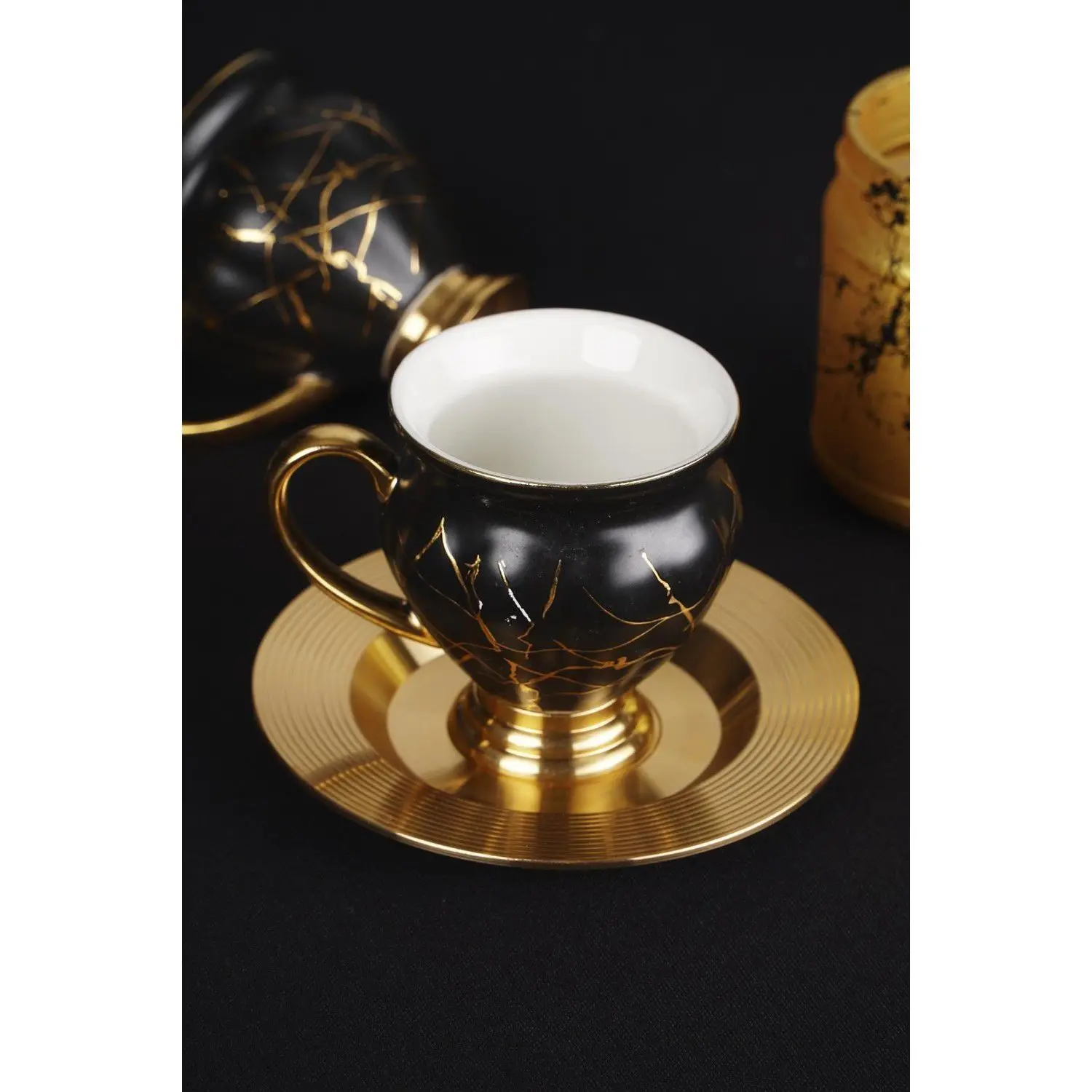 

DOLBOVI Acar Plus Lima 6'lı Footed Porcelain Marble Pattern coffee cup Pad KOH-010665/8 Black mug кружка coffee cup cup