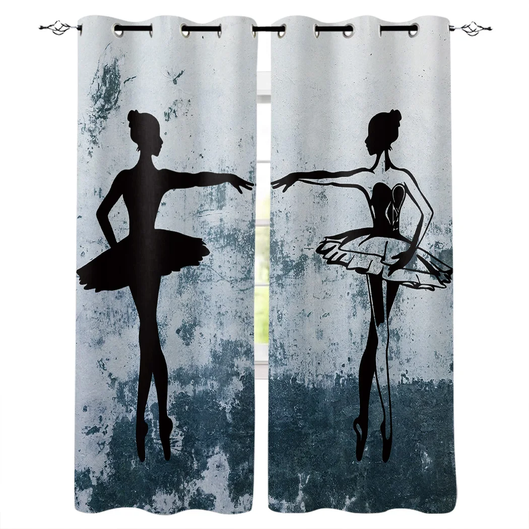 Ballet Dancer Danced Wall Window Curtains Window Blinds Bathroom Outdoor Kitchen Floral Decor Curtain Panels With Grommets