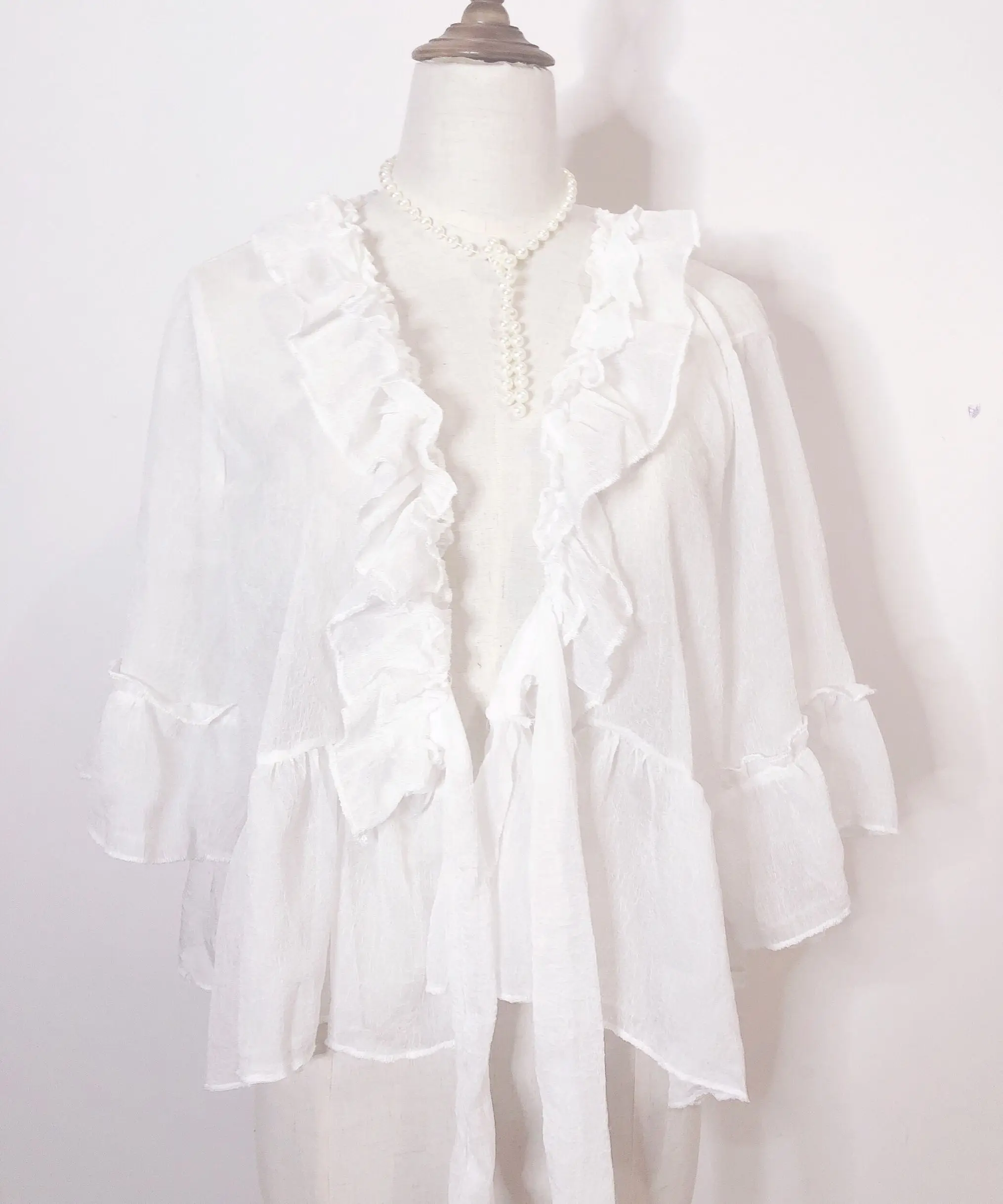 Fresh sweet lolita top kawaii girl victorian shirt loose Chiffon fairy ruffled shawl cos lolita XL-3XL