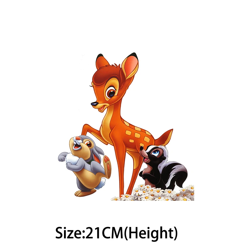 Kawaii cartoon Bambi Fusible Patch for DIY T-Shirt Hoodies  Iron-on Transfers for Clothing Stickers Vinyl Patches for Kids Gifts