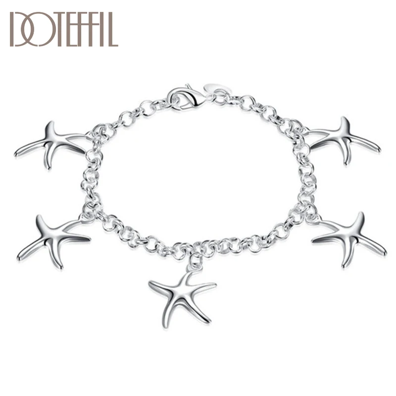 DOTEFFIL 925 Sterling Silver Gold Sea Star Pendant Bracelet For Women Wedding Engagement Party Fashion  Jewelry