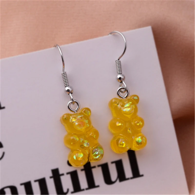 Sequins Resin Gummy Candy Colour Bear Dangle Earrings For Women Girl DIY Cartoon Animal Bear Earrings Creative Drop Jewelry Gift
