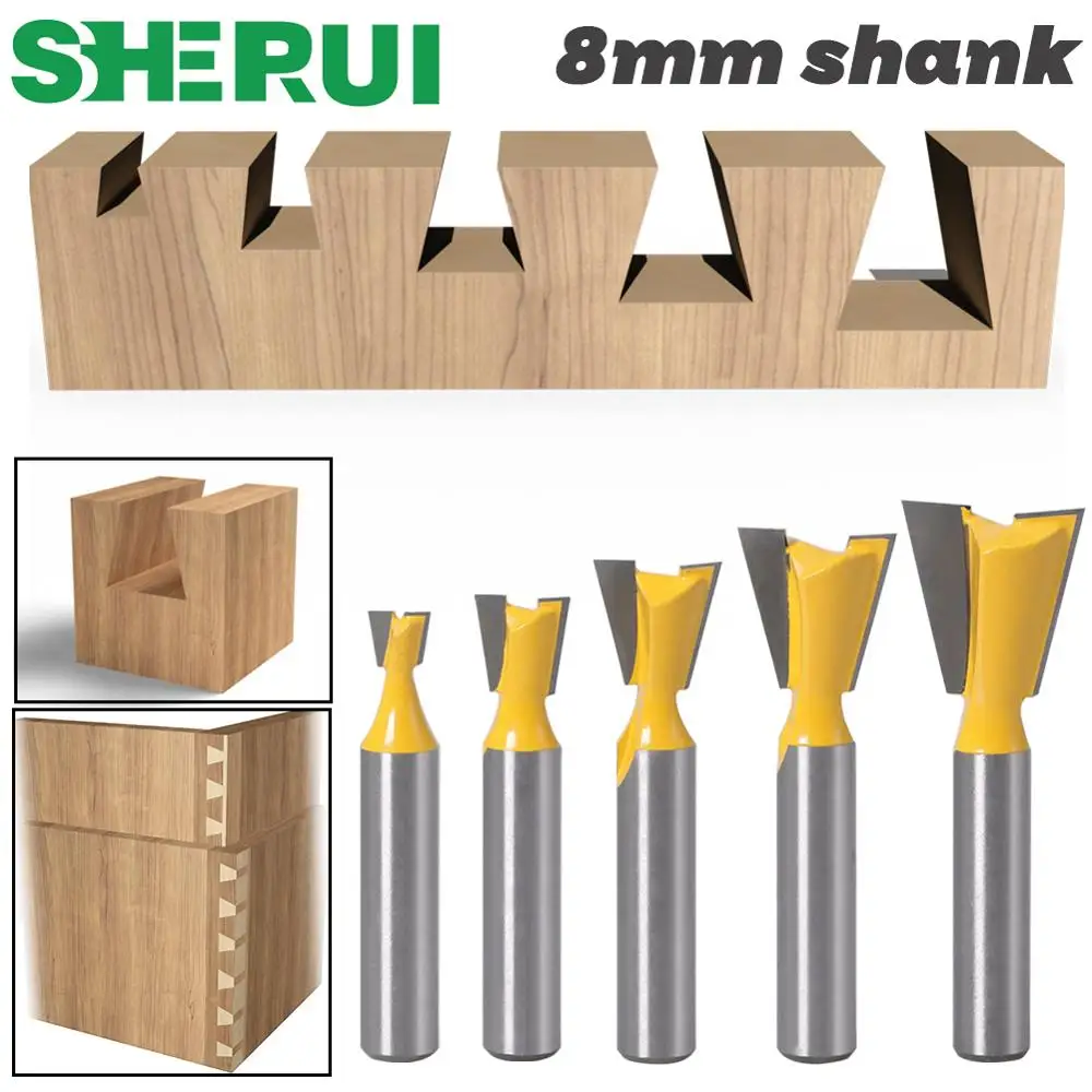 5pcs 8mm Shank Dovetail Joint Router Bits Set 14 Degree Woodworking Engraving Bit Milling Cutter for Wood