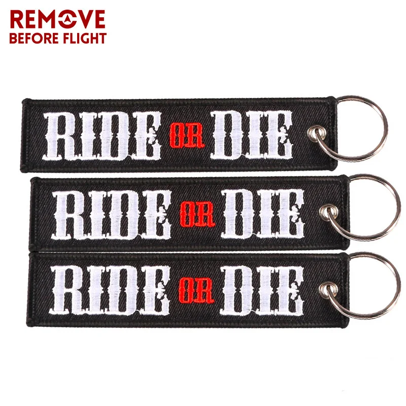 Wholesale Car Keychains for Motors RIDE OR DIE Embroidery Letter Key Chain Bijoux Gifts Porte Clef Customized Key Ring Key Chain