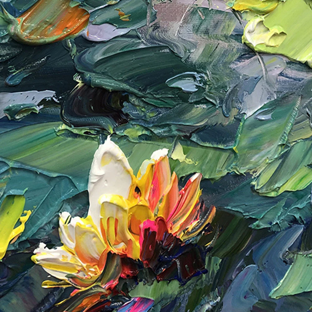 Handmade Wall Art Home Decor Picture Lotus Oil Painting  Abstract Tick Oil On Canvas Flower Murale Modern Decoration Painting