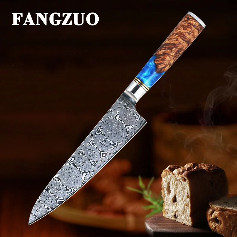 

FANGZUO Damascus Chef Knife 8 Inch Damascus Kitchen Knife Solidified Wood HD VG10 Japanese Steel Utility Knives Cooking Tools