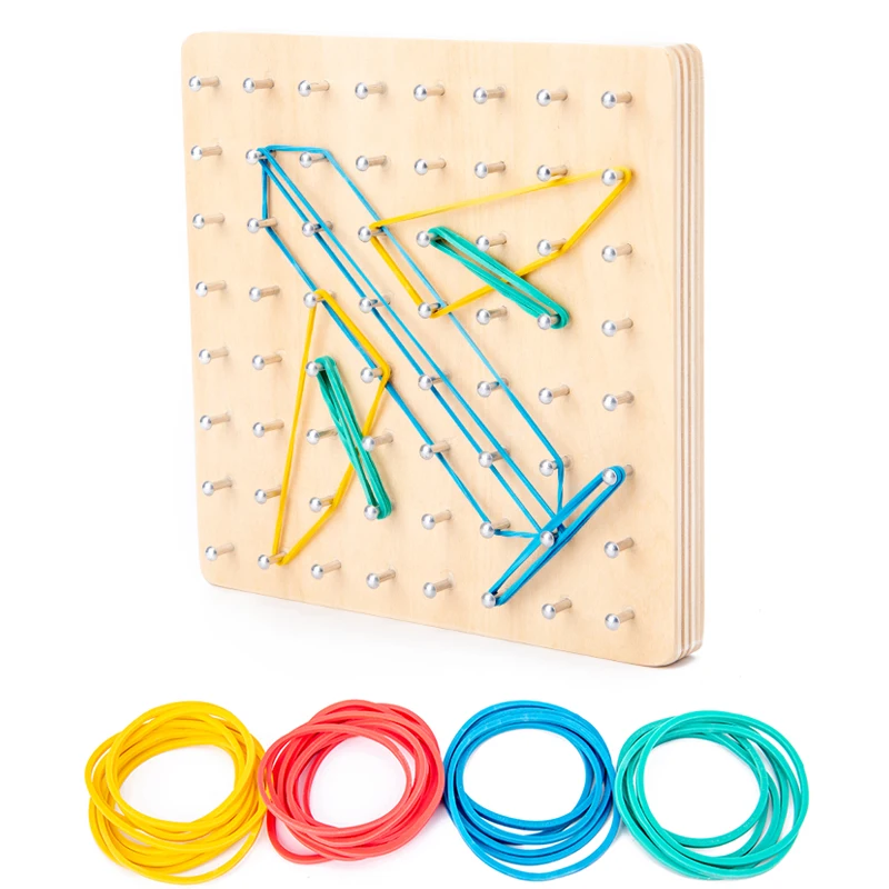 Montessori bebê diy puzzle brinquedo criativo geometria gráficos de borracha placas de unhas com cartões matemática brinquedos educativos para crianças