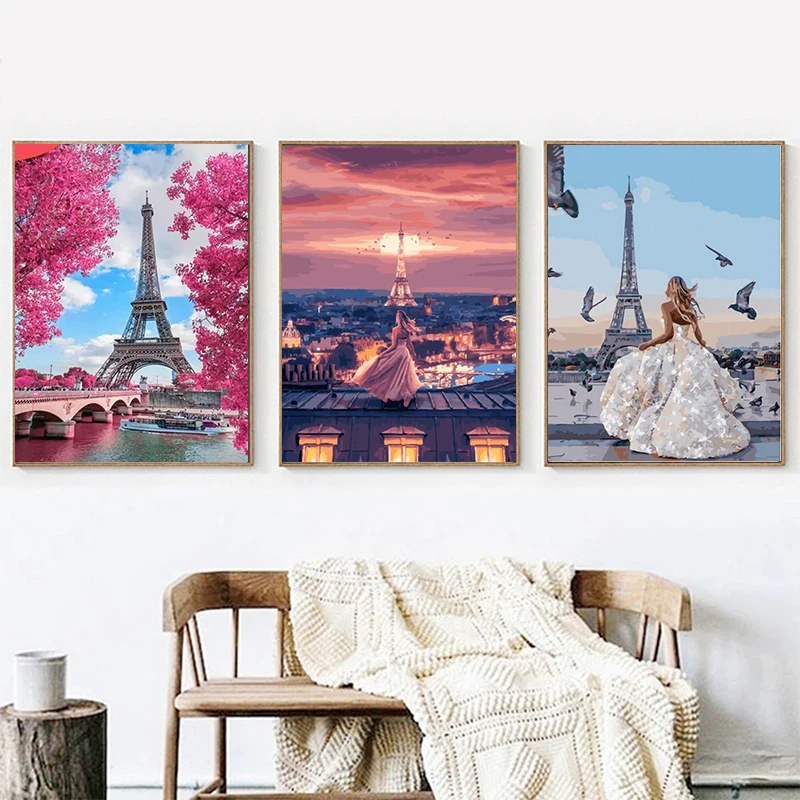 

RUOPOTY 3PC Frame DIY Painting By Numbers Paris Tower Painting Acrylic Paint By Numbers Wall Art Picture For Diy Gift Home