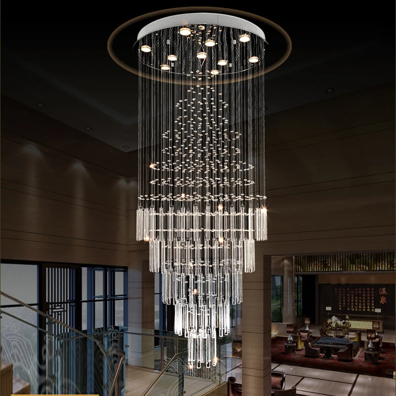 

Duplex Building Large Chandeliers Stairway Long Hanging Lamp Modern Villa Living Room Lobby Crystal Chandelier Lighting Fixture