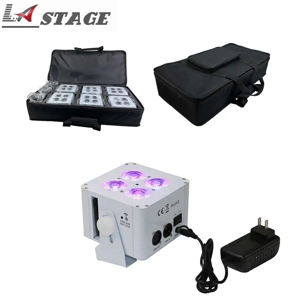 4PCS 18W RGBWA+UV 6IN1 Battery Powered Wireless DMX IR Remote Control Led Flat Par Light Wedding DJ Event Uplighting