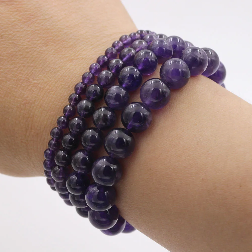 4 6 8 10mm Purple Powder Quartz Natural Stone Bead Bracelet Amethysts Jewelry Gem stone Bracelet Lovers Woman Men Wedding Gifts