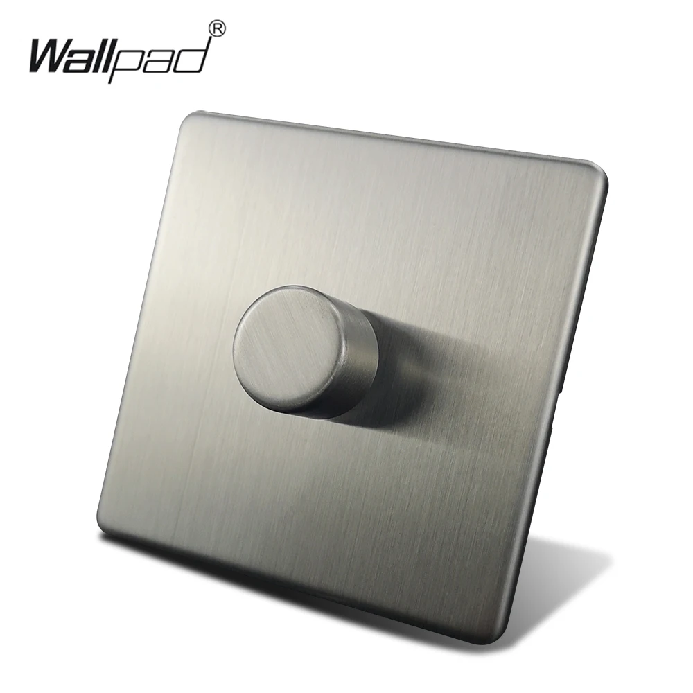 

Wallpad H6 1 Gang 2 Way LED Dimmer Switch Push On Off Satin Chrome Brushed Stainless Steel Panel Metal Knob