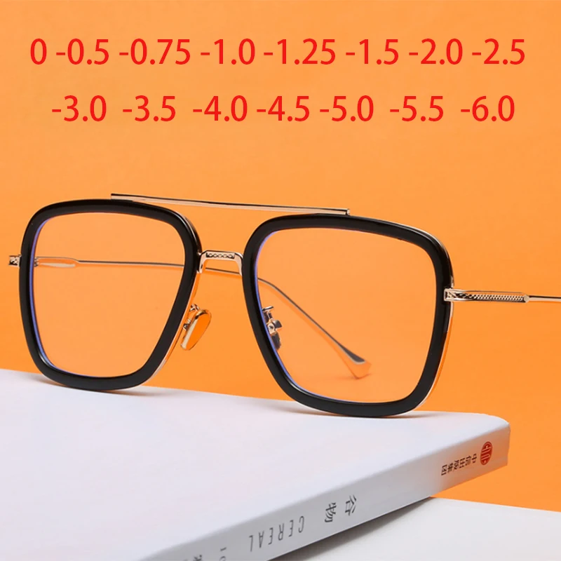 Fashion Metal Style For Women Myopia Glasses Men Square Brand Design Oculos Retro male 0 -0.5 -0.75 -1.0 -1.5 TO -6.0