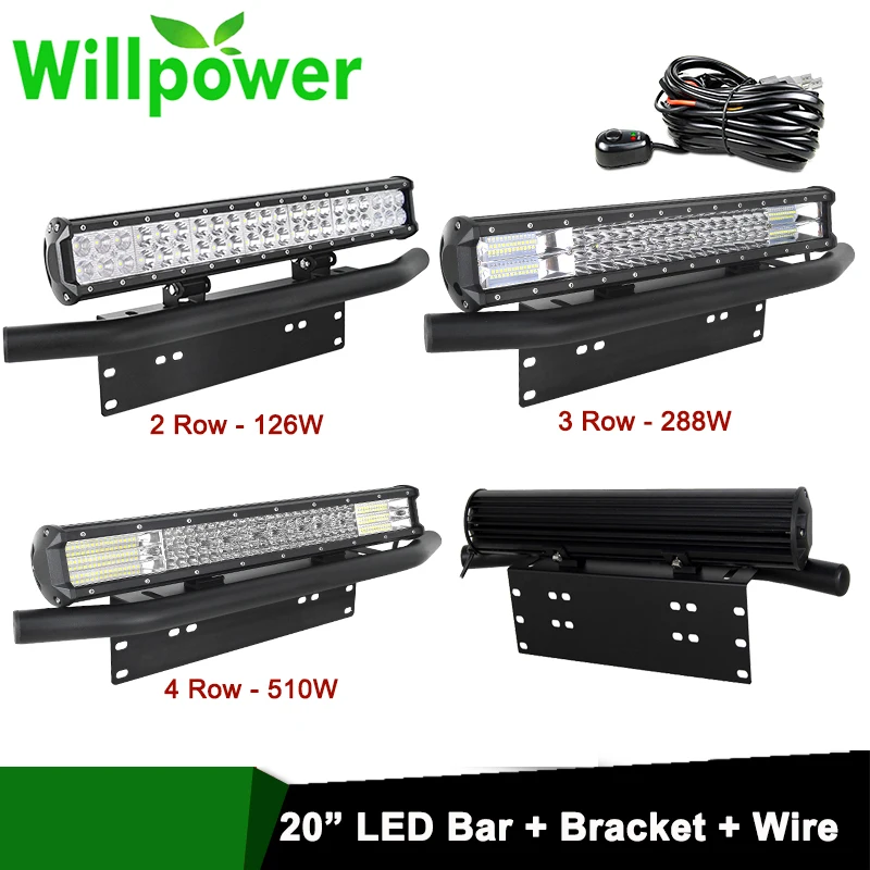 

20 inch LED Light Bar License Plate Mount Bracket Bull Bar 126W 288W 510W Combo Beam Car SUV Offroad Driving Truck 4x4 12V 24V