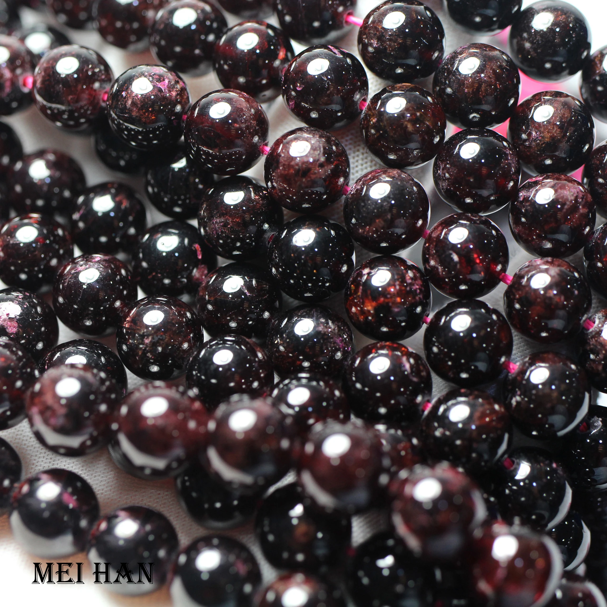 Meihan (Free Shipping) natural 6mm 8mm 9.5-10.5mm red Garnet smooth round gemstone beads for jewelry making design gift