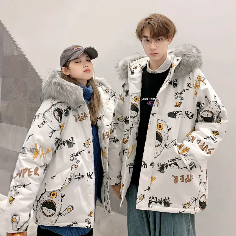 Lovers winter down jackets thickened women bread coat ins cotton-padded jacket big fur collar warm coat for young men and women