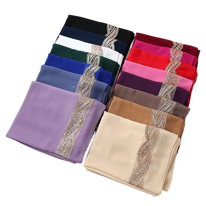 80*170cm Malaysia Women Muslim Chiffon Hijab Scarf With Diamonds Femme Musulman Glitter Headscarf Islamic Hijab Shawls Wraps