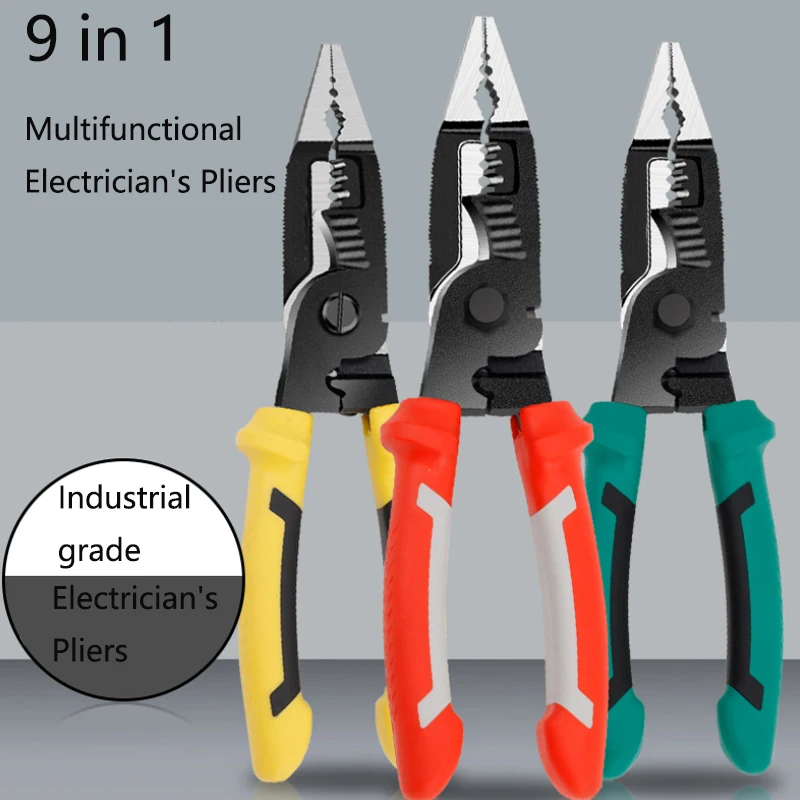 

9 in 1 Multifunctional Electrician Pliers Long Nose Pliers Wire Stripper Cable Cutter Terminal Crimping Hand Tools