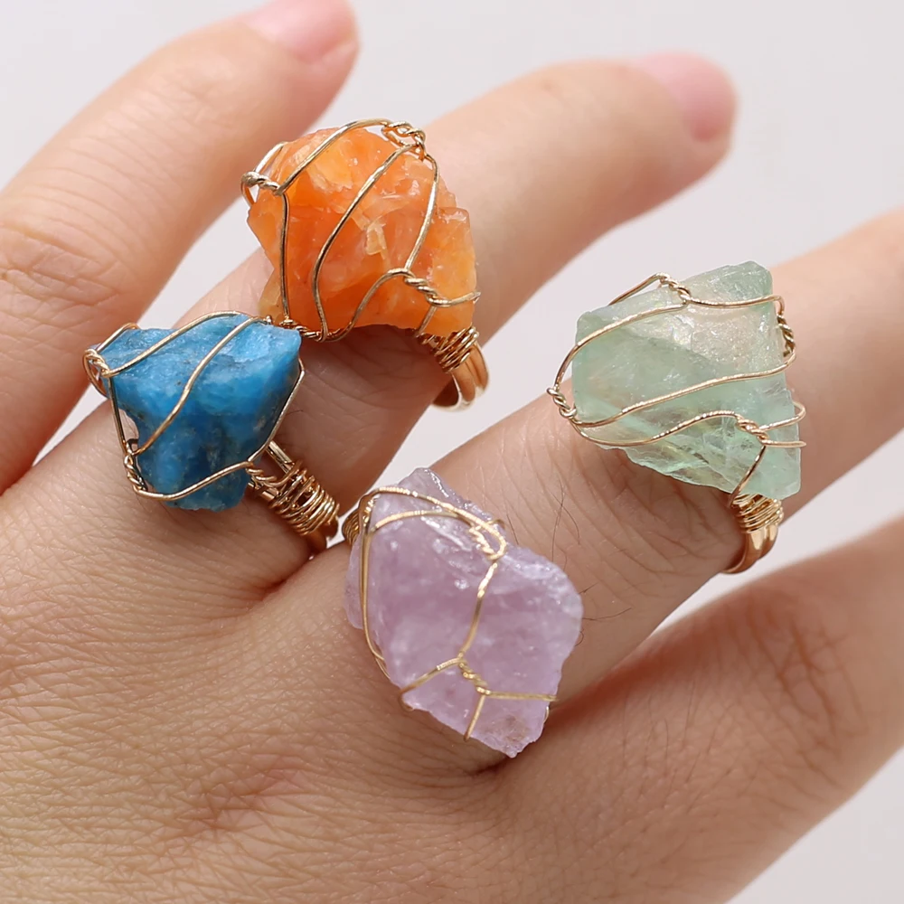 Natural Agates Druzy Rings Irregular Winding Golden Open Finger Rings for Women Men Party Wedding Jewelry Wholesale 15-22mm