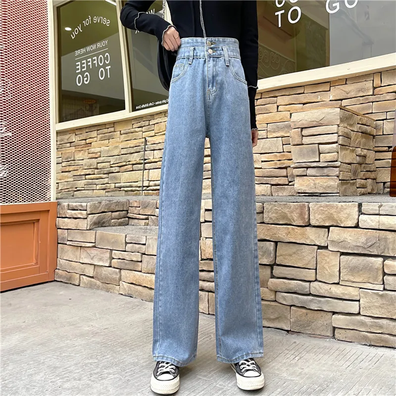 

Woman Jeans High Waist Clothes Wide Leg Denim Clothing Blue Streetwear Vintage Quality Nice Vogue Harajuku Straight Pants