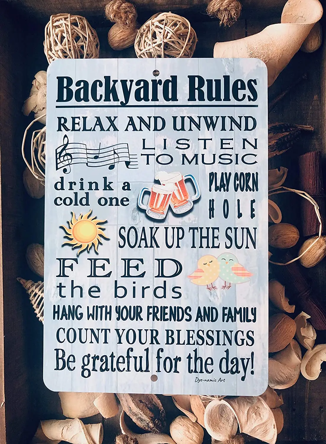 Dyenamic Art Backyard Rules Metal Sign - Lightweight Aluminum Sign Decor - Indoor/Outdoor Metal Sign with Pre-Drilled Holes