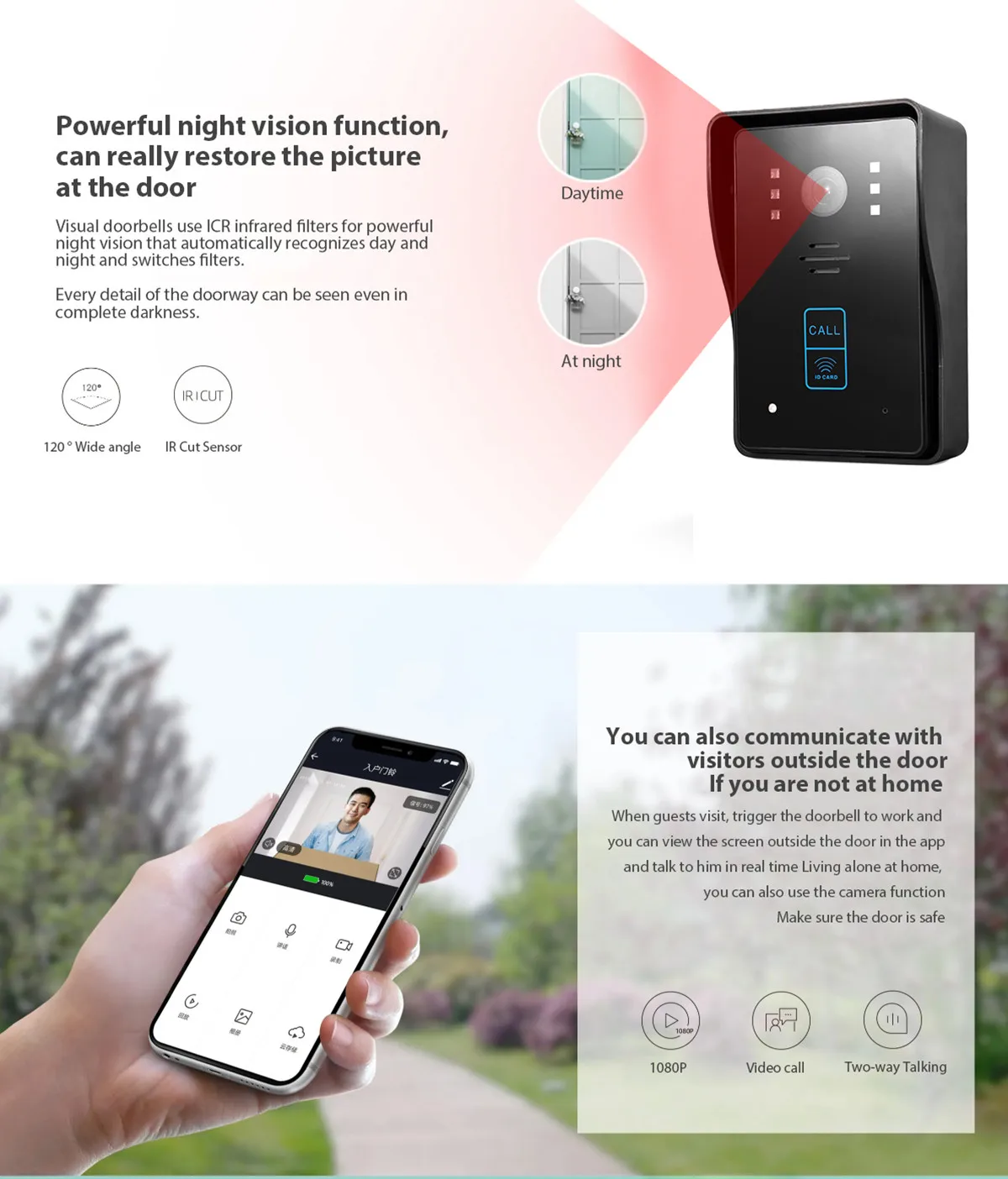 wireless video doorbell wifi outdoor smart home tuya 1080P HD wired IR Audio Video Intercom Door Bell IP camera for apartment