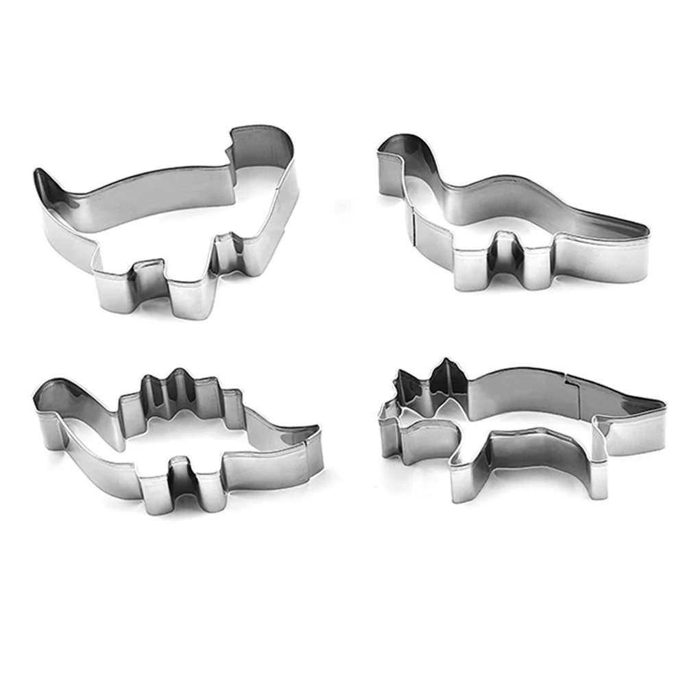 4Pcs Dinosaur Cookie Cutter Baking Mold Stainless Steel Dinosaur Shape Cookies Cake Mold Outdoor Cooking Tools