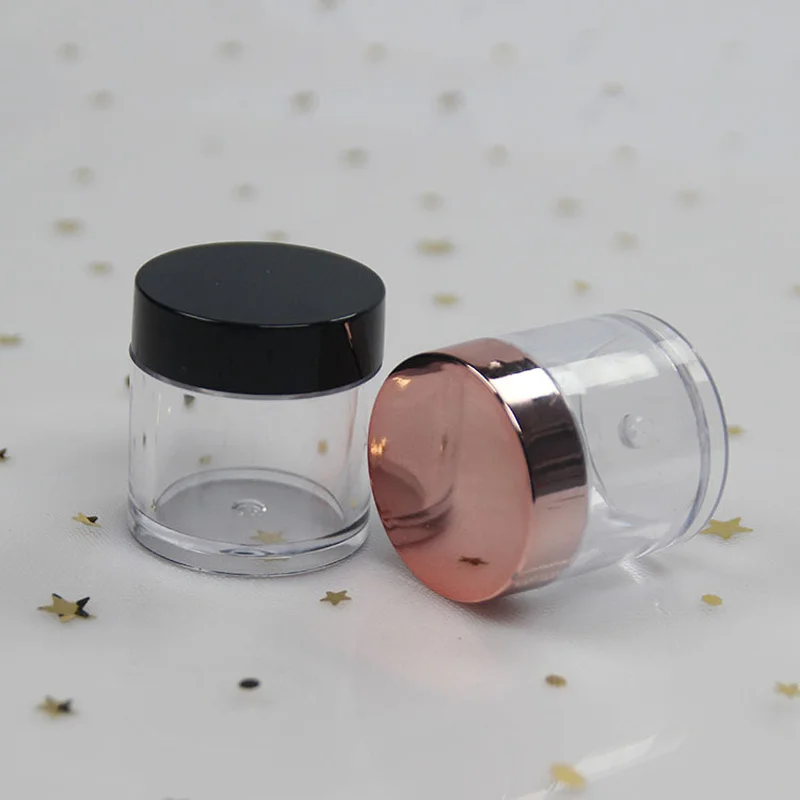 100pcs/set Cream Jar Empty 10g Plastic Rose Gold Lid Mini Nail Powder Bottle Cosmetic Sample Container Transparent Box Wholesale