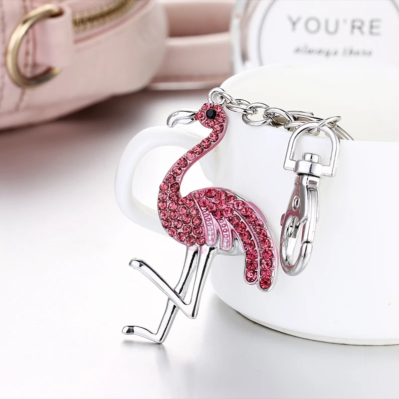 Fashion jewelry car bag series keychain ladies rhinestone pendant alloy flamingo keychain YSK-153