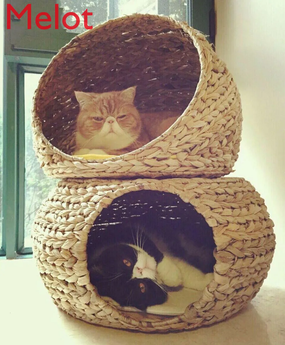 Cat Nest Removable and Washable Double-Layer Rattan Summer Cat Villa Closed Banana Leaf Cat Climbing Frame Cat House Cat Toy