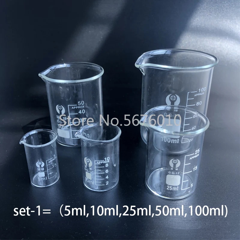1set Lab Borosilicate Glass Beaker All Sizes Chemical Experiment Laboratory Equipment Measuring Cup