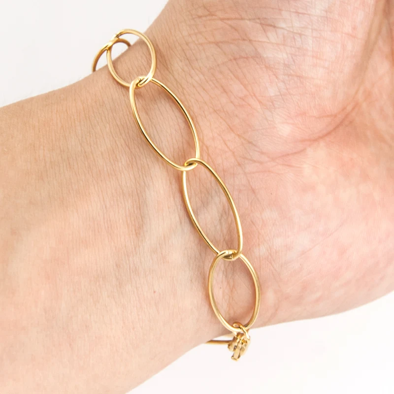 Stainless Steel Oval Rolo Gold Color DIY Bracelets For Women Unique Long O link chain silver/gold color pulseras mujer