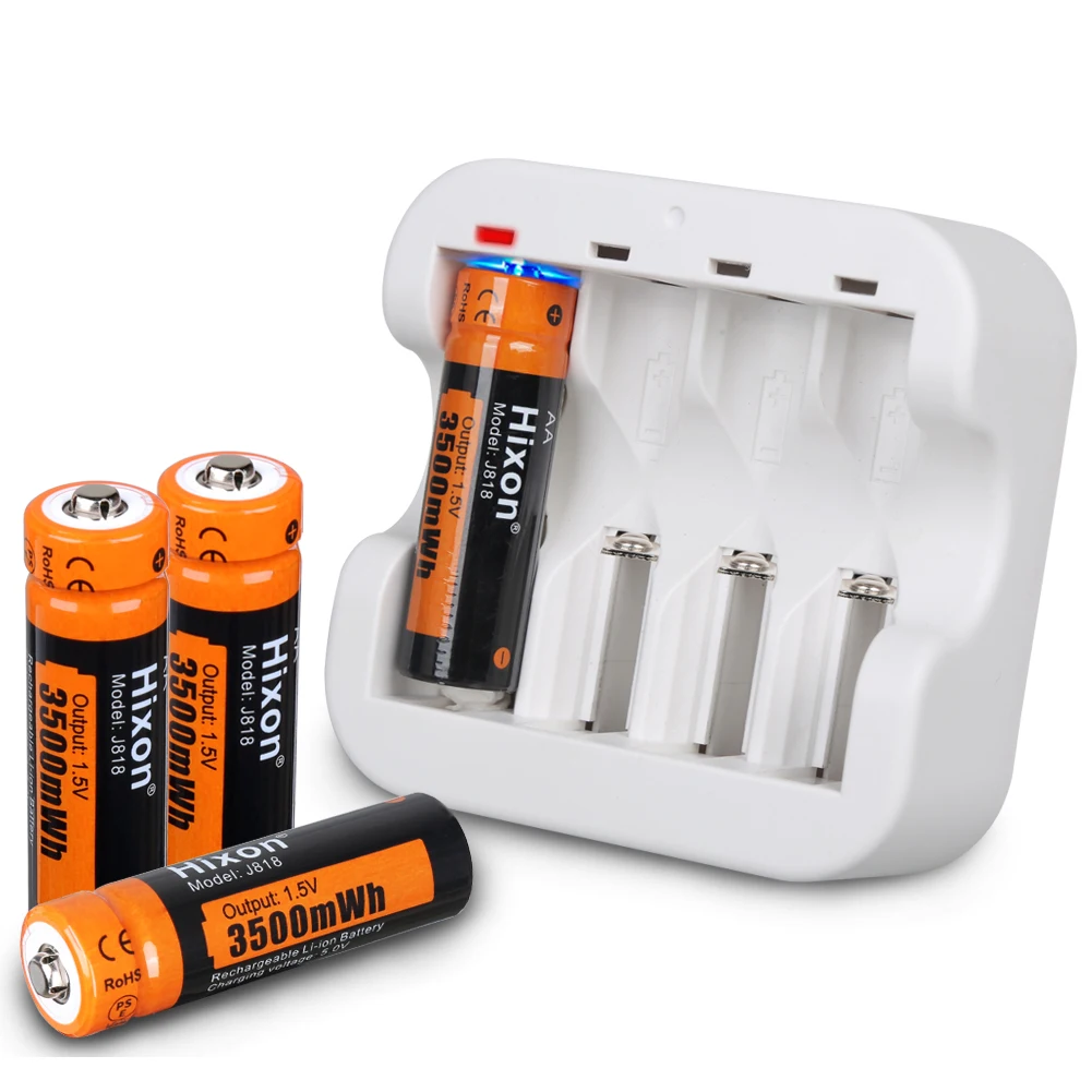 Hixon -- 4 Máy Tính 3500mWh AA 1.5V Li-ion Sạc 4 Khe Cắm Sạc, Cho Chuột Pin Thay Thế