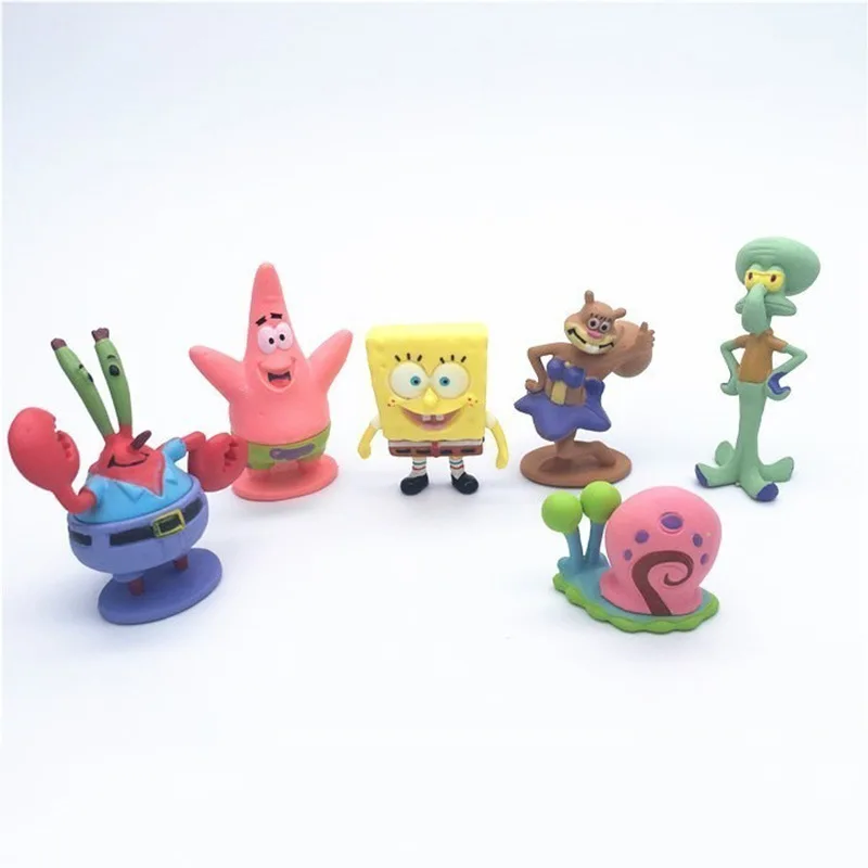 6 sztuk/zestaw Kawaii Patrick Star gąbki Bobs Model z pcv figurka lalki Cartoon gąbka Bobs Bobs klasyczne zabawki dla dzieci Xmas