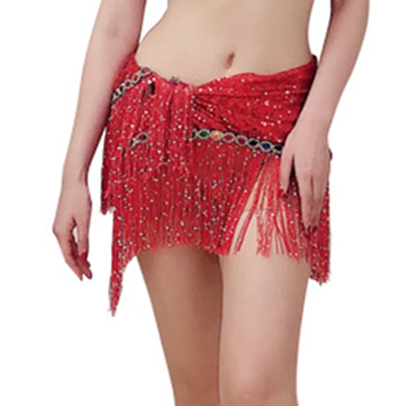 Embroidered Shawl Tribal Belly Dance Gypsy Sparkly Sequins Hip Scarf Fringes Belt for Belly Dancer