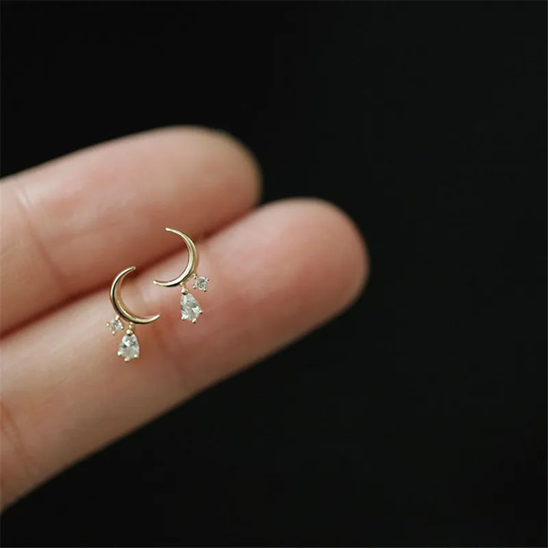 HI WOMAN 925 Sterling Silver Korean Moon Tassel Zircon Earrings for Woman Wedding Jewelry Gift