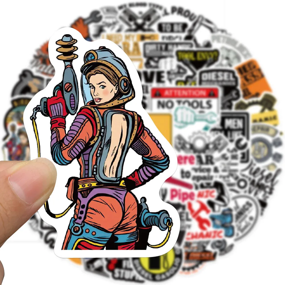 10/30/50pcs Cartoon Diesel Mechanic Stickers Warning Sticker Phone Laptop Car Waterproof Decal Decor Stickers Kids Toys