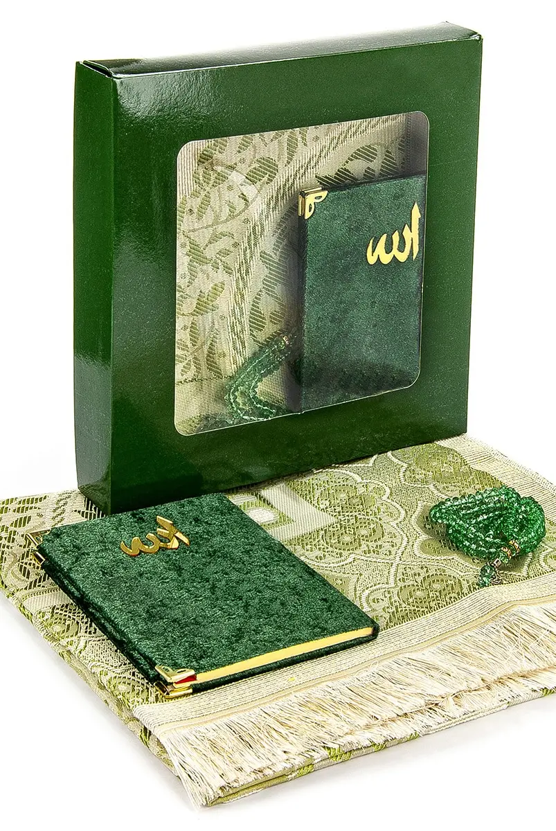 Boxed Prayer Rug Set-Velvet Lined Yasin-Prayer Rug-Rosary-Yeş Ramadan Gift Eid Mubarak decor Islamic