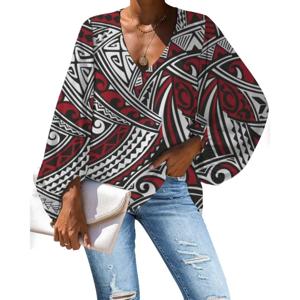 HYCOOL Polynesian Traditional Tribal Women Blouses Tops Stylish Women Clothing Fall Autumn Chiffon Blouse Woman Ladies Cloth