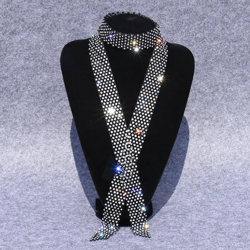 Longue écharpe noire en strass à coins pointus pour femme coréenne, cravate de danse en marin, nœud multifonction, ceinture tendance P7