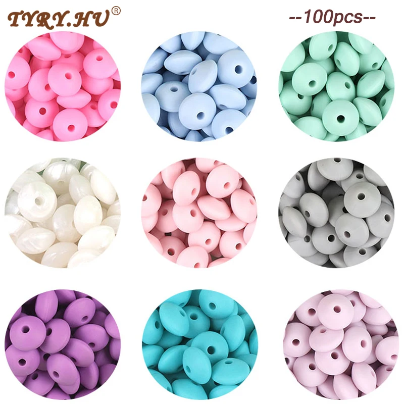 TYRY.HU 100Pcs Lentil Silicone Beads BPA Free Pearl Teether Beads DIY Teething Nursing Necklace Chewable Beads 12*7mm