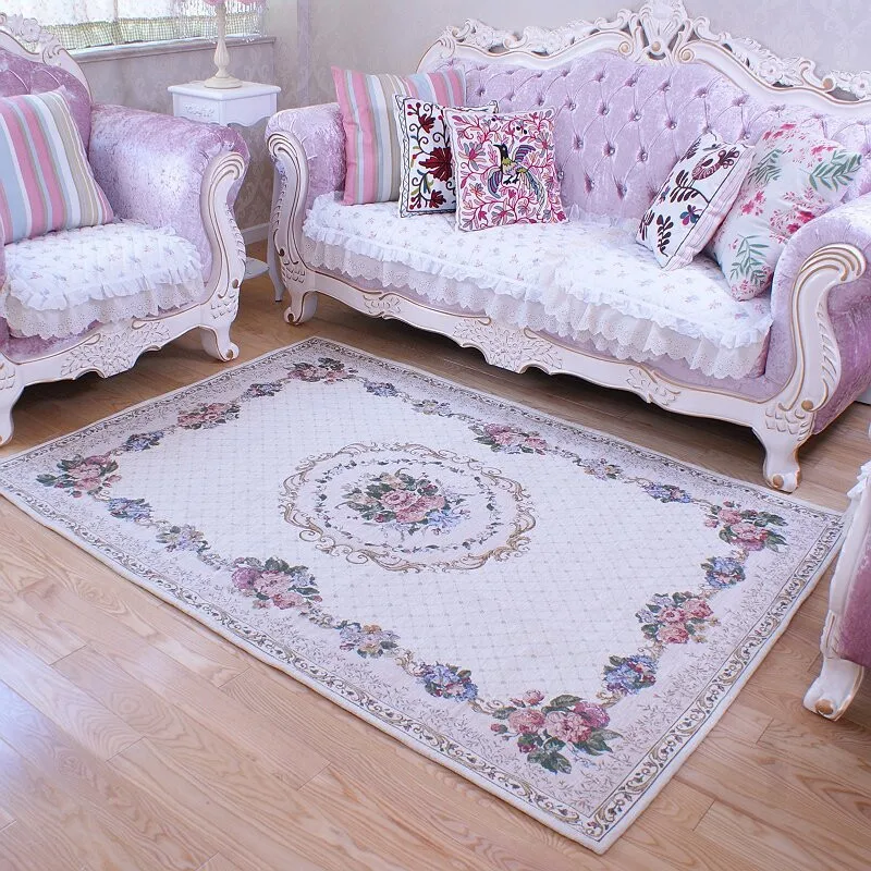 Alfombras florales delicadas y gruesas de estilo europeo para decoración de sala de estar, alfombra de área Pastoral para dormitorio y hogar,