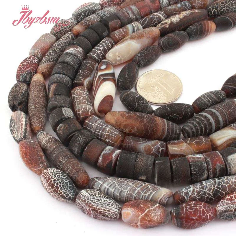 Round Oval Twist Frost Cracked Brown Black Agate Stone Spacer Beads 15 inch for DIY Accessories Necklace Bracelet Jewelry Making