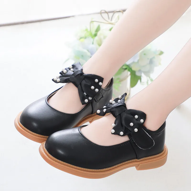 2021 Autumn New Girls Shoes Kids Black School Leather Shoes For Student Princess Dress Shoes White Black Brown 3 4 5 6 7 8 9-13T