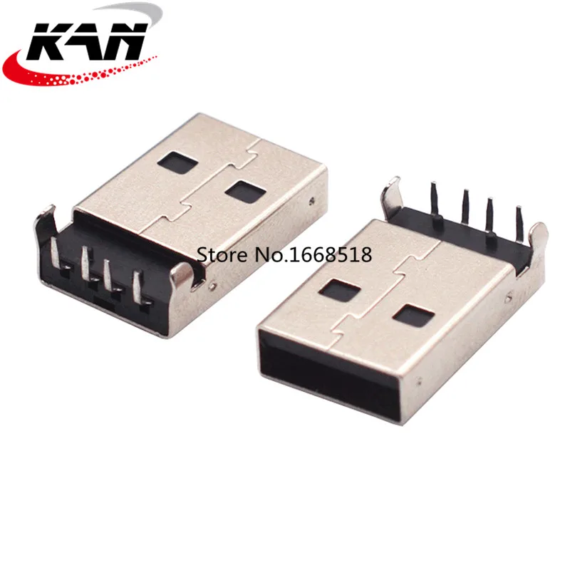 10pcs AM90 degree bent feet USB male plug-in 2.0 A-type USB socket male socket plug-in vinyl