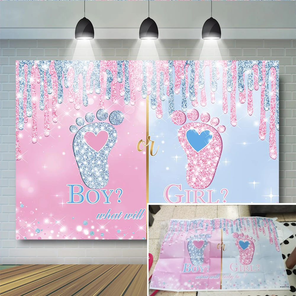 

Mocsicka Gender reveal for photography background for photocall Newborn Party Baby Girl or Boy Curtain decoration Backdrop